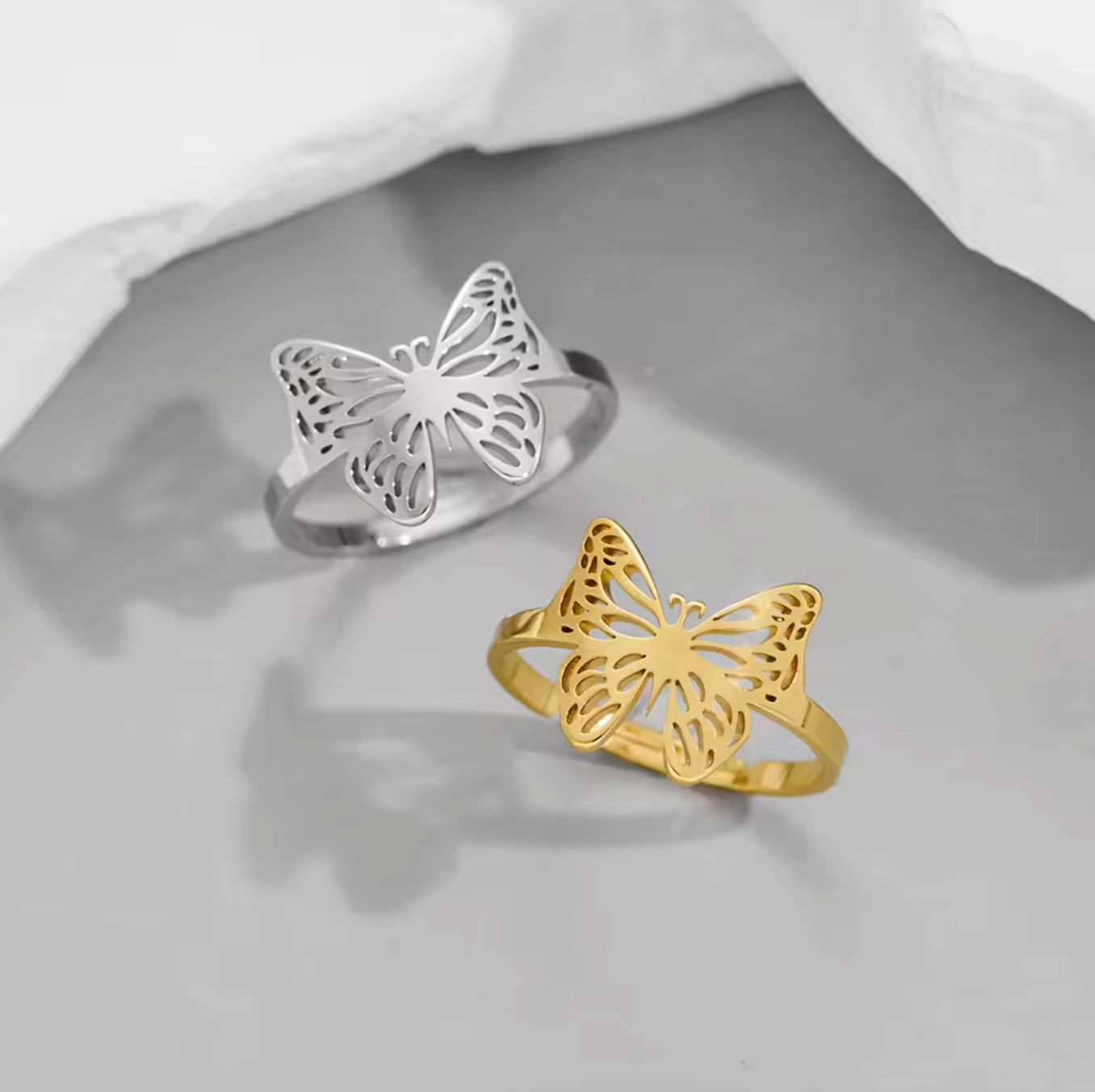 Elegant Hollow Butterfly Stainless Steel Ring for Women