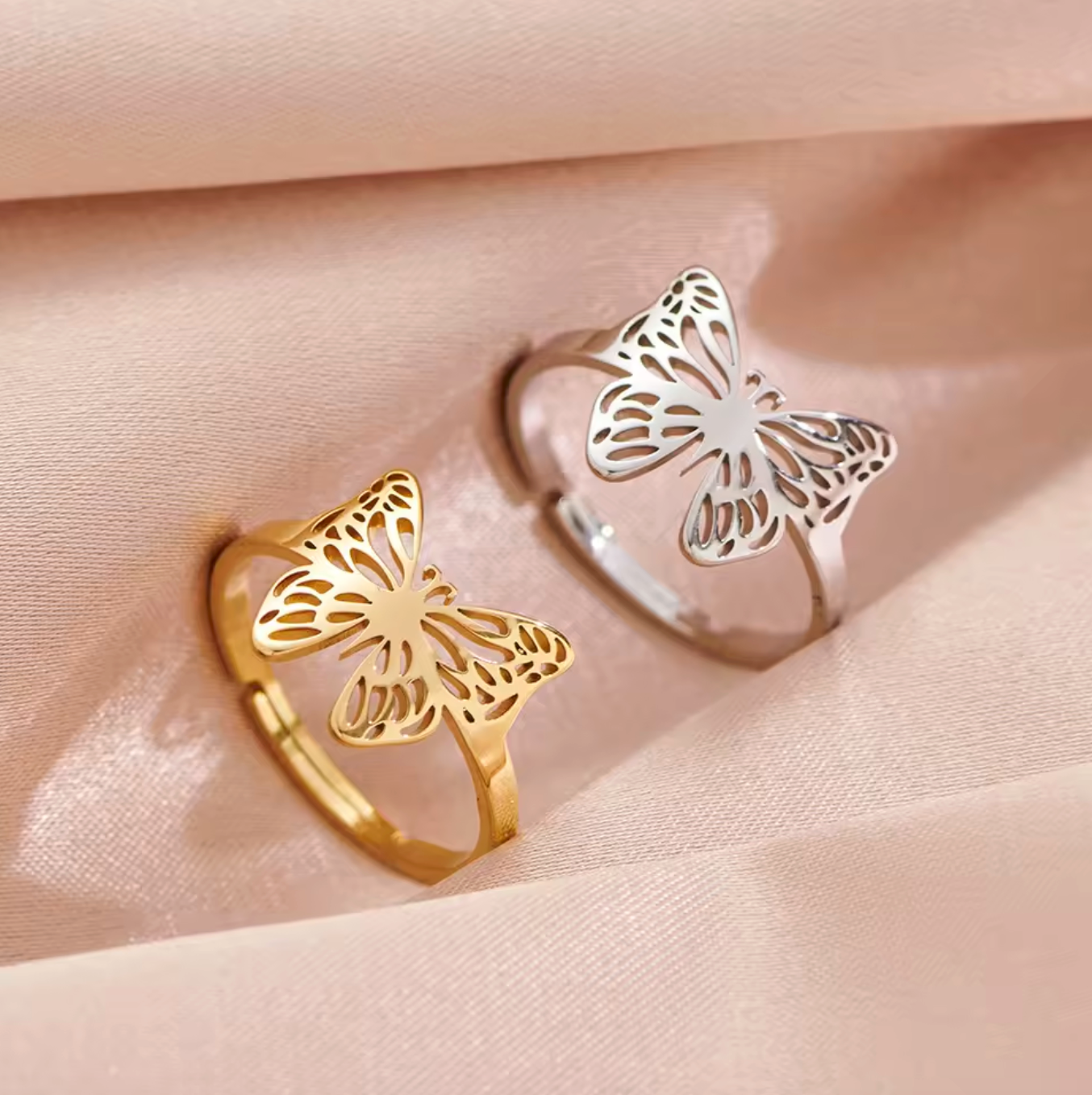 Elegant Hollow Butterfly Stainless Steel Ring for Women