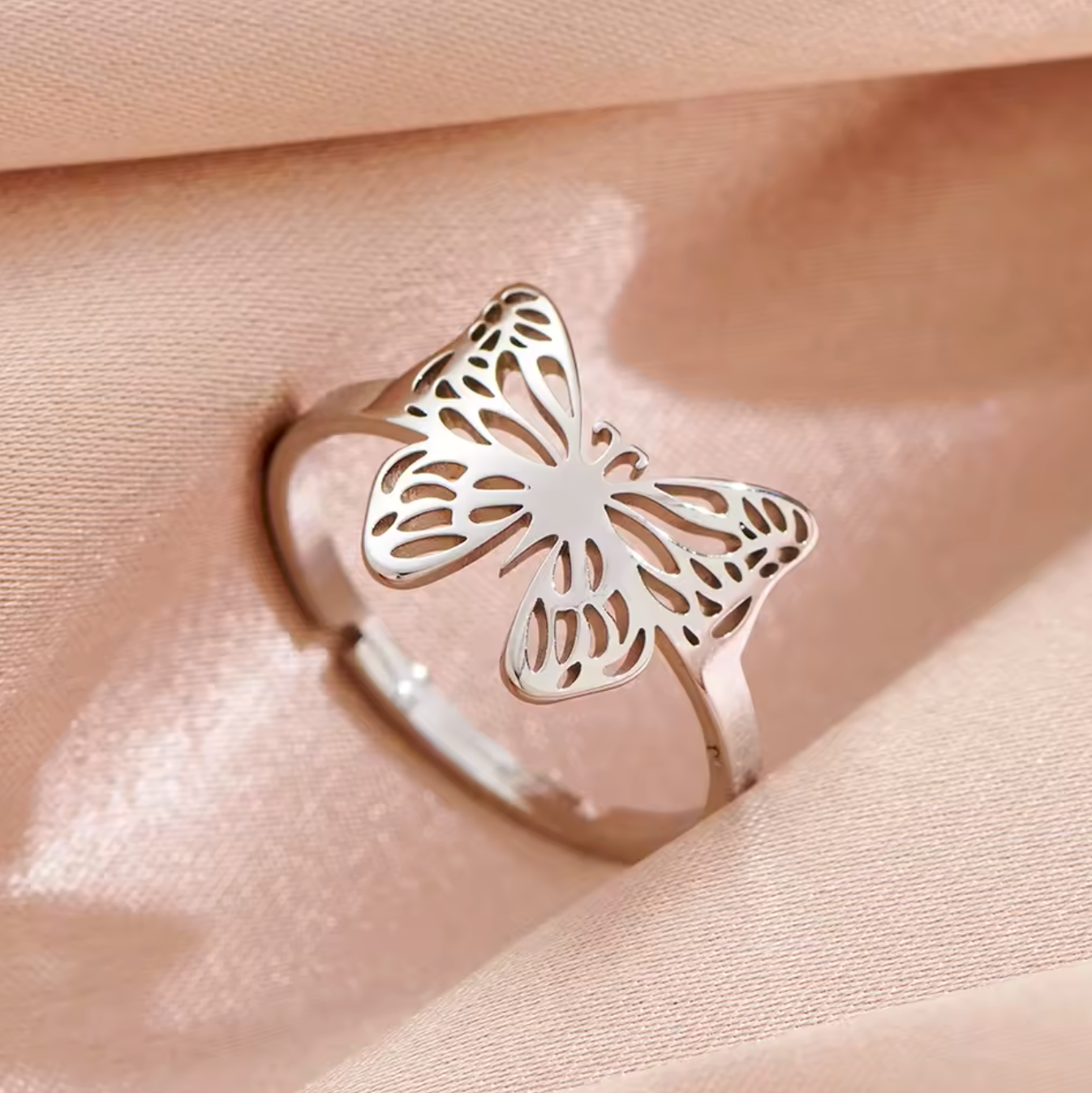 Elegant Hollow Butterfly Stainless Steel Ring for Women