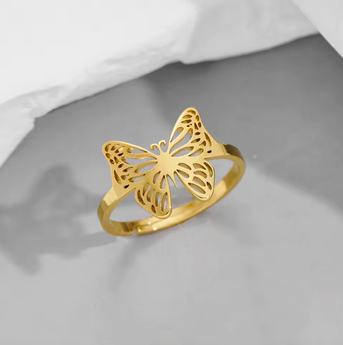 Elegant Hollow Butterfly Stainless Steel Ring for Women